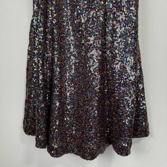 Melrose and Market Mini Dress Size S Black Rainbow Sequin Sleeveless Party Glam - Picture 3 of 8